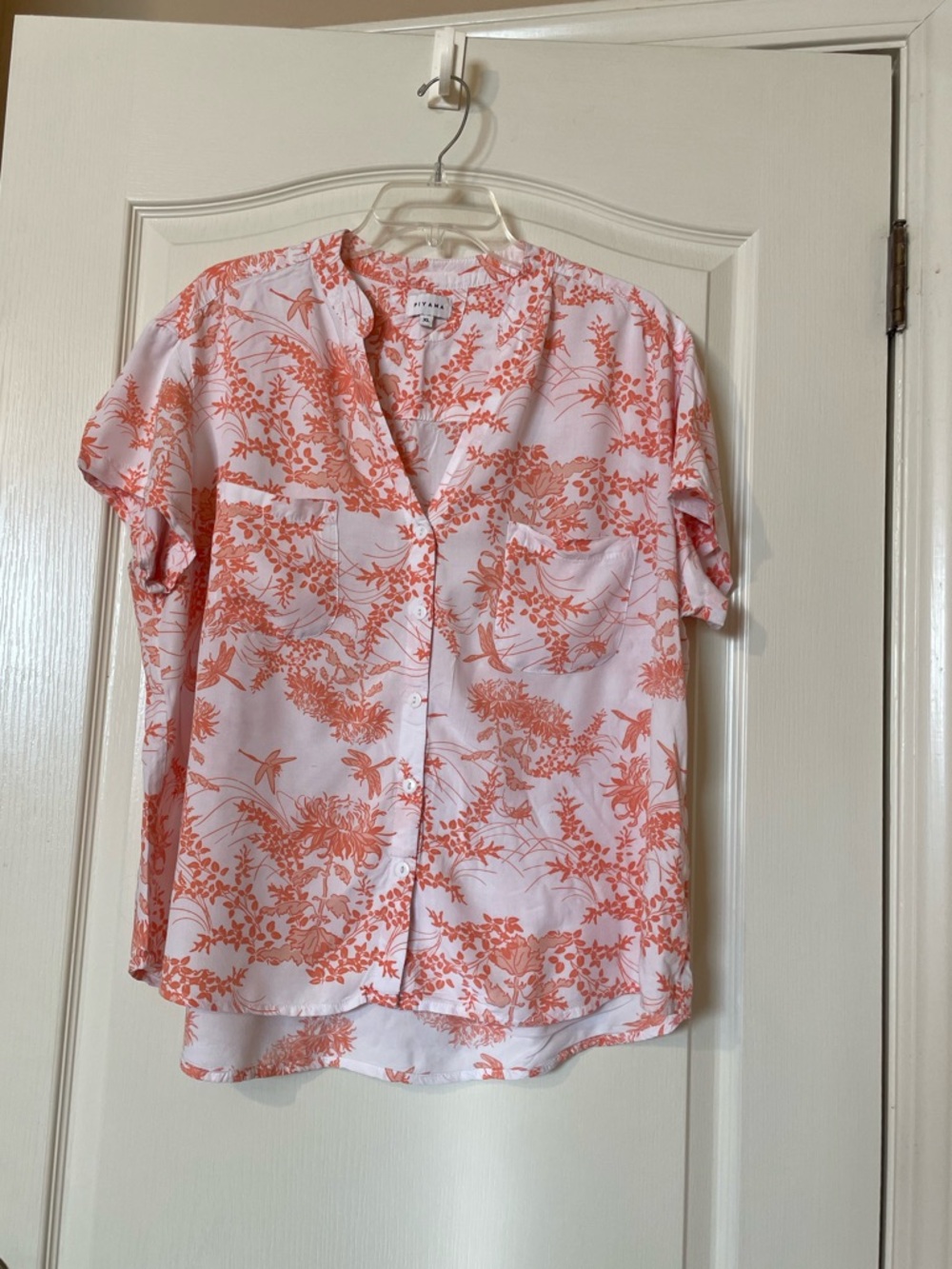 Piyama Maggie Short Sleeve Shorts Pajama Set in Coral Dragonfly Print Size XL